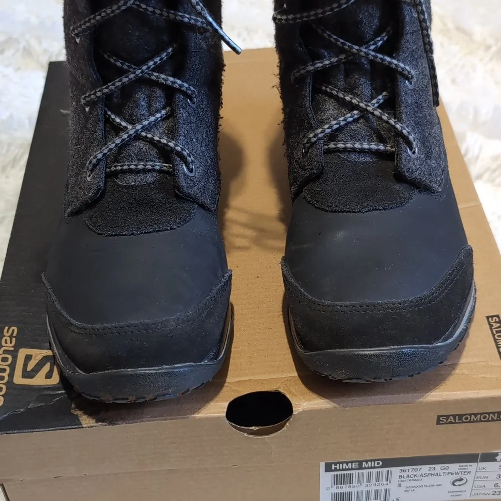 Salomon Wool & Suede Leather Grey/Black Waterproof Hime Mid Boots